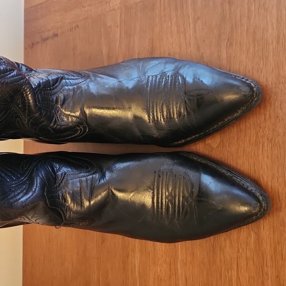 Vintage 80s Black Leather Code West Western Cowboy Boots Size 10 Vibram Sole - Picture 3 of 10